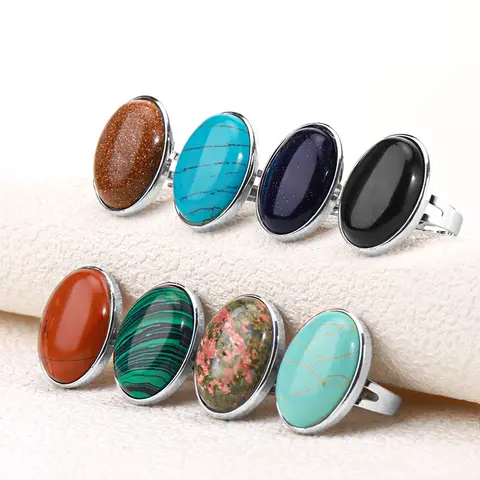 CSJA 진짜 Reiki 천연 보석 스톤 크리스탈 반지 남성 여성 핑크 쿼츠 타이거 아이 Lapis Lazuli 블랙 흑요석 쥬얼리 E832