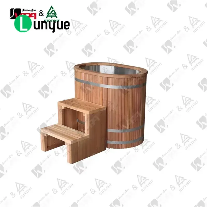 Modern Portable Oval Cold Bath Spa Pool Redwood Surface 304 Stainless Steel Inner Tank Easy Installation Outdoor Swimming