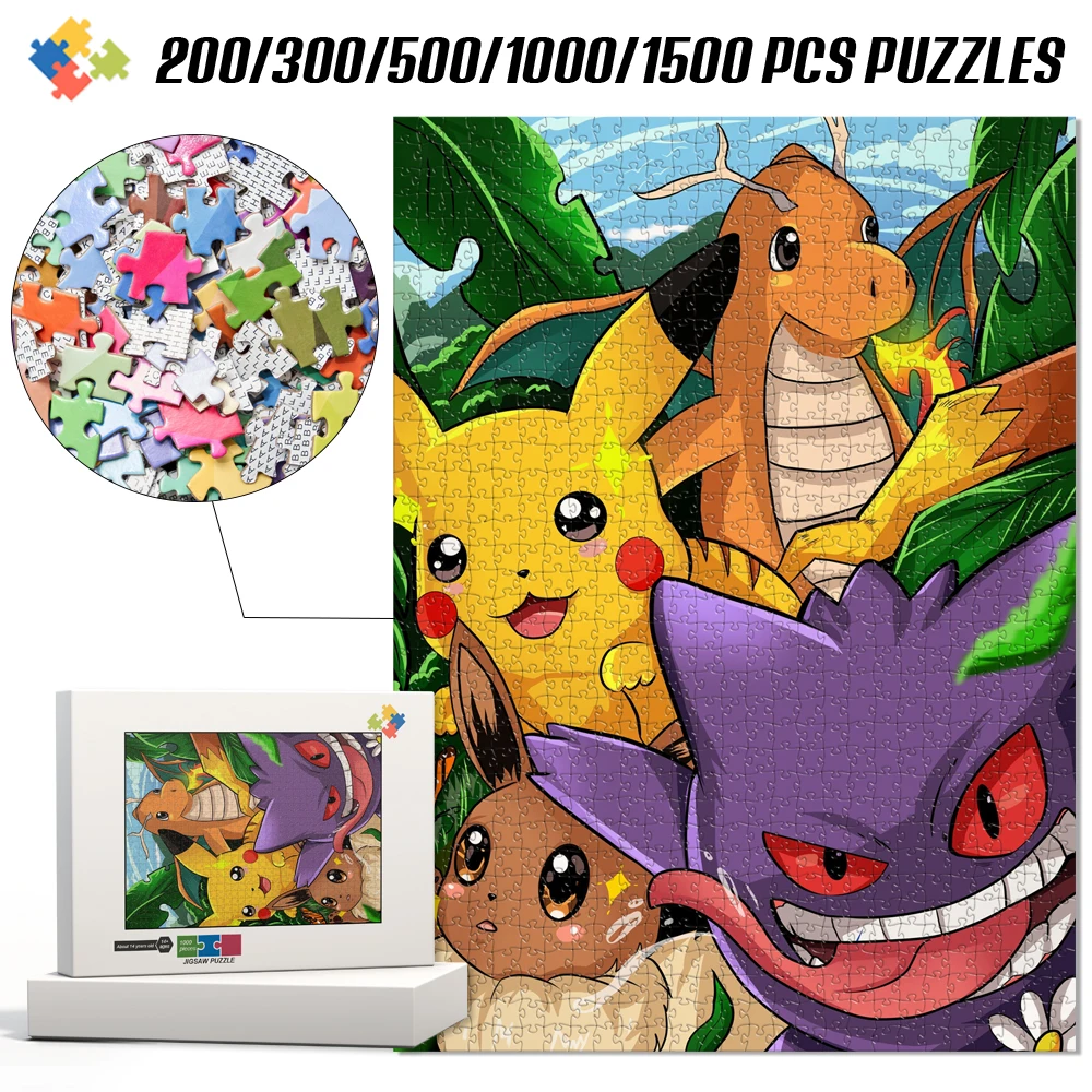 Pokemon Jigsaw Puzzle 1000 Pieces for Adults Kids Montessori Educational Toys Brain Teaser Games Family Interactive Table Game