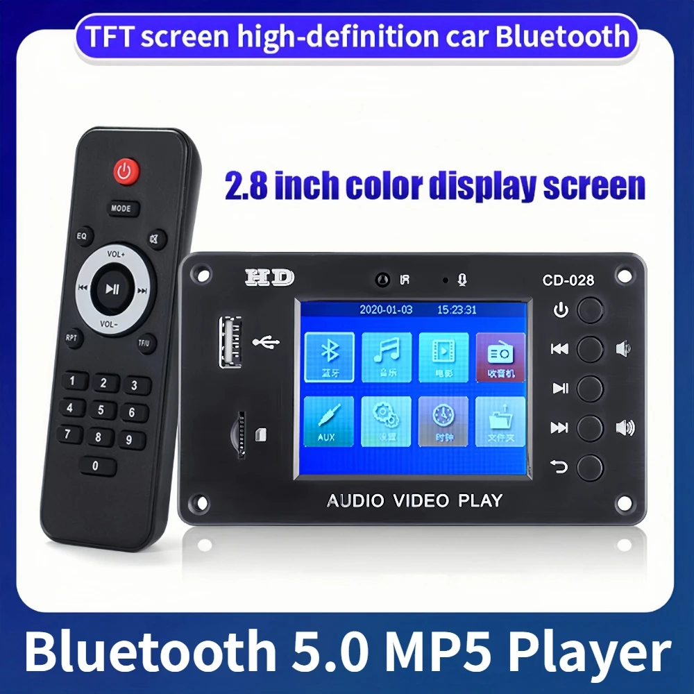 2.8-Inch MP3 Decoder Board Bluetooth Car Synchronization Lossless MP4 MP5 Player Video Audio Time Alarm Clock FM Radio USB TF