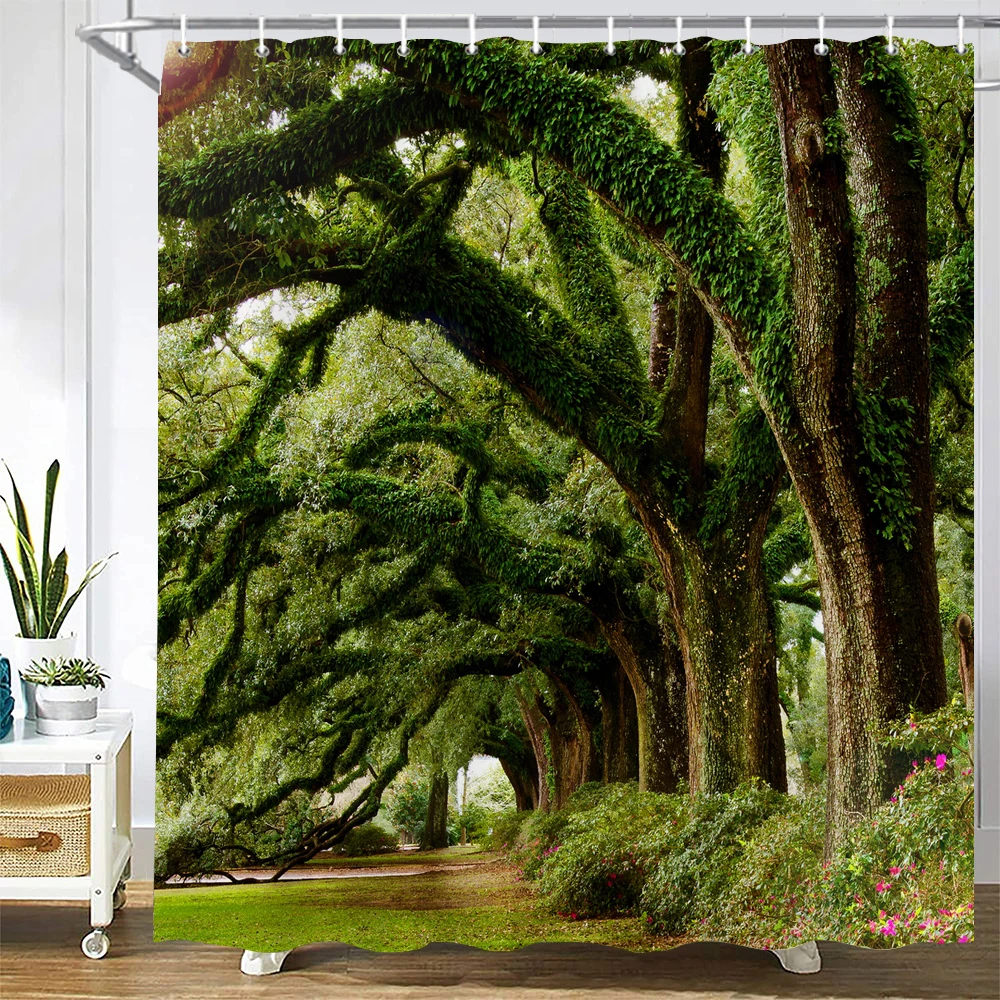 3D Printing Forest big Tree Bathroom Shower Curtain Natural Landscape Home Decoration Waterproof Bath Curtain with Hook Curtain