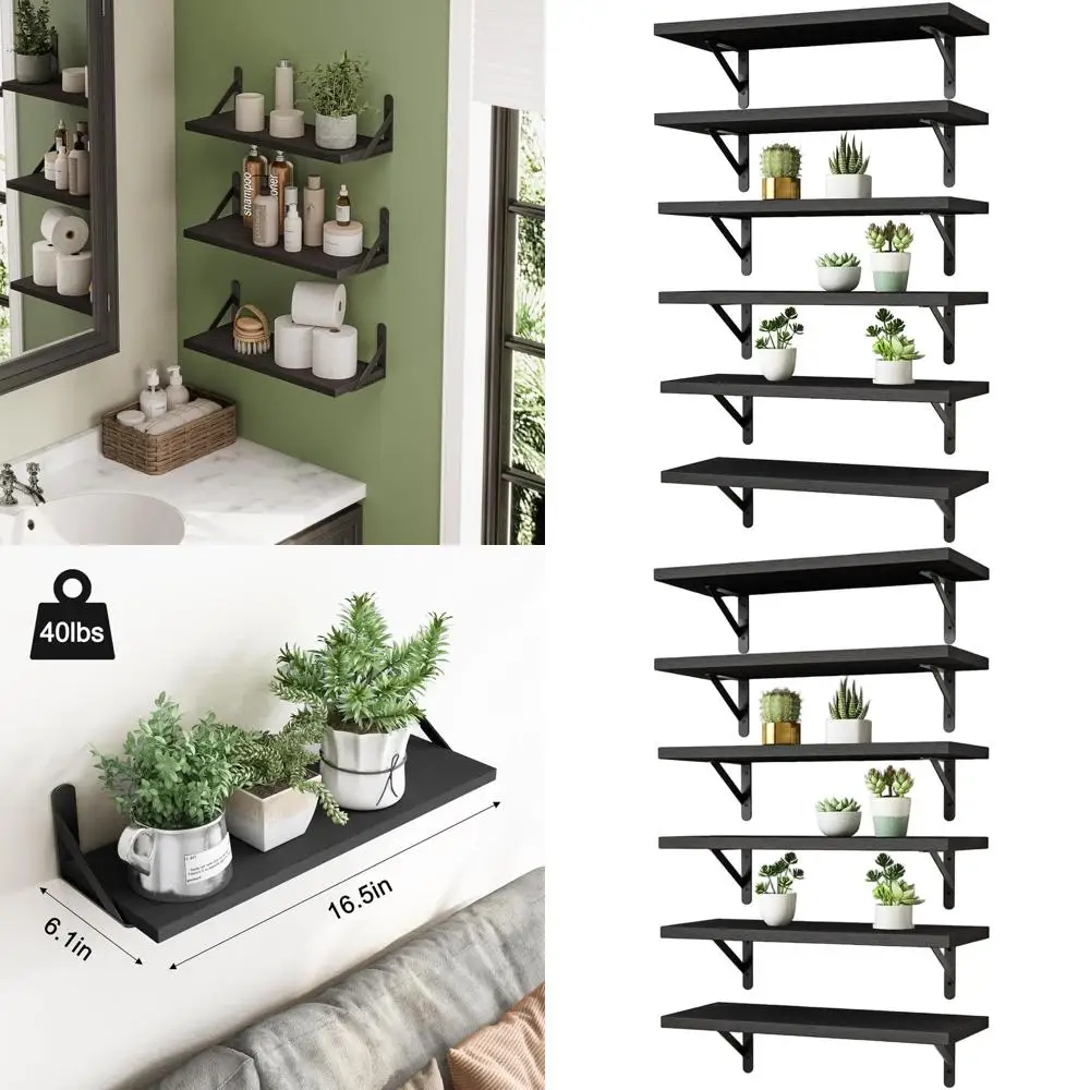 

Набор из 6 черных плавающих полок в стиле фермерского дома 16,5 для домашнего декора и хранения вещей