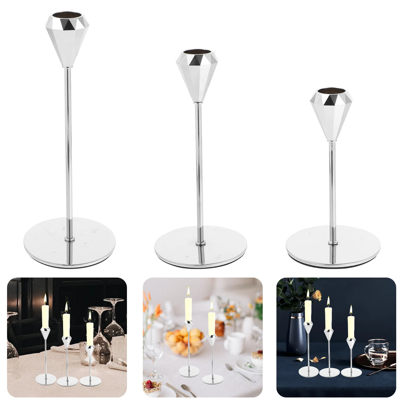 

3Pcs Metal Holders Iron Pillar Candles Stand Stable Flat Design for Romantic Dinner Banquets Holder