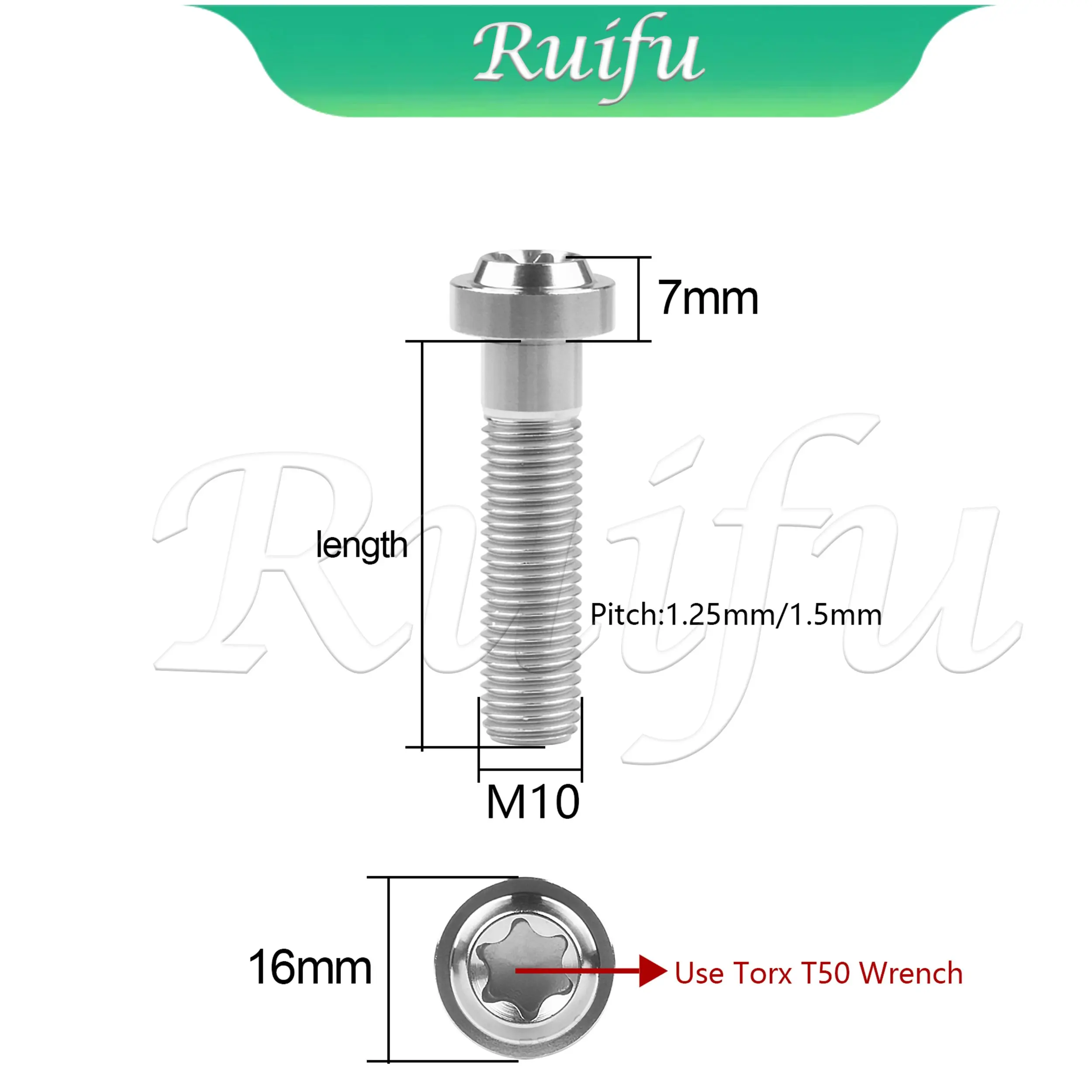 Ruifu  Titanium Bolt 6PCS M10x20—- 65mm Pitch 1.25/1.5mm T45 Torx Head  for Motorcycle Car