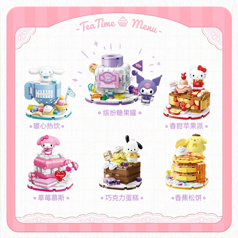 Echte Keeppley Bouwsteen Sanrio Kuromi Gourmet Party Cartoon Serie Assemblagemodel Decoratie Kinderspeelgoed Meisje Geschenken