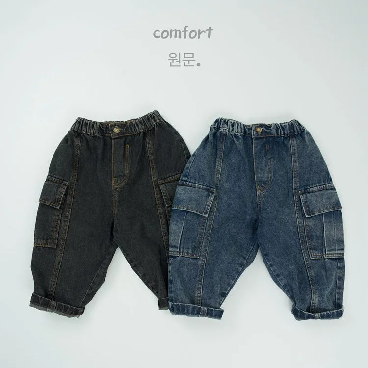 Kids Jeans Spring Autumn New Childrens Wear Stylish Versatile Cargo Pants Boys Girls Korean Casual Pants Trendy
