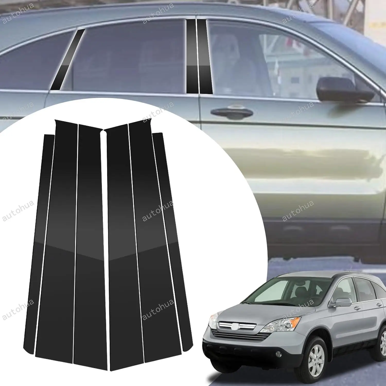 

Door Pillar Post Trim for Honda CRV 2002-2006 Side Door Pillar Anti Scratch Glossy PC Stickers Cover Moldings 6-pcs