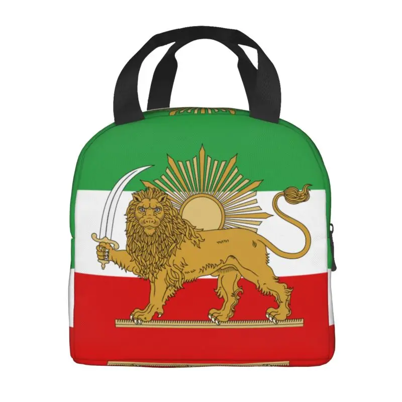 Emblem Of Iran Lion And Sun Flag Insulated Lunch Bag for Camping Travel Resuable Thermal Cooler Lunch Box Women Kids