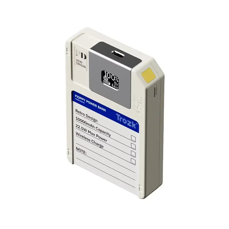 Trozk Power Bank Floppy Disk Magnetic Mobile Power 10000 Mah Supply Portable Charging Treasure With Storage Multifunctional Gift