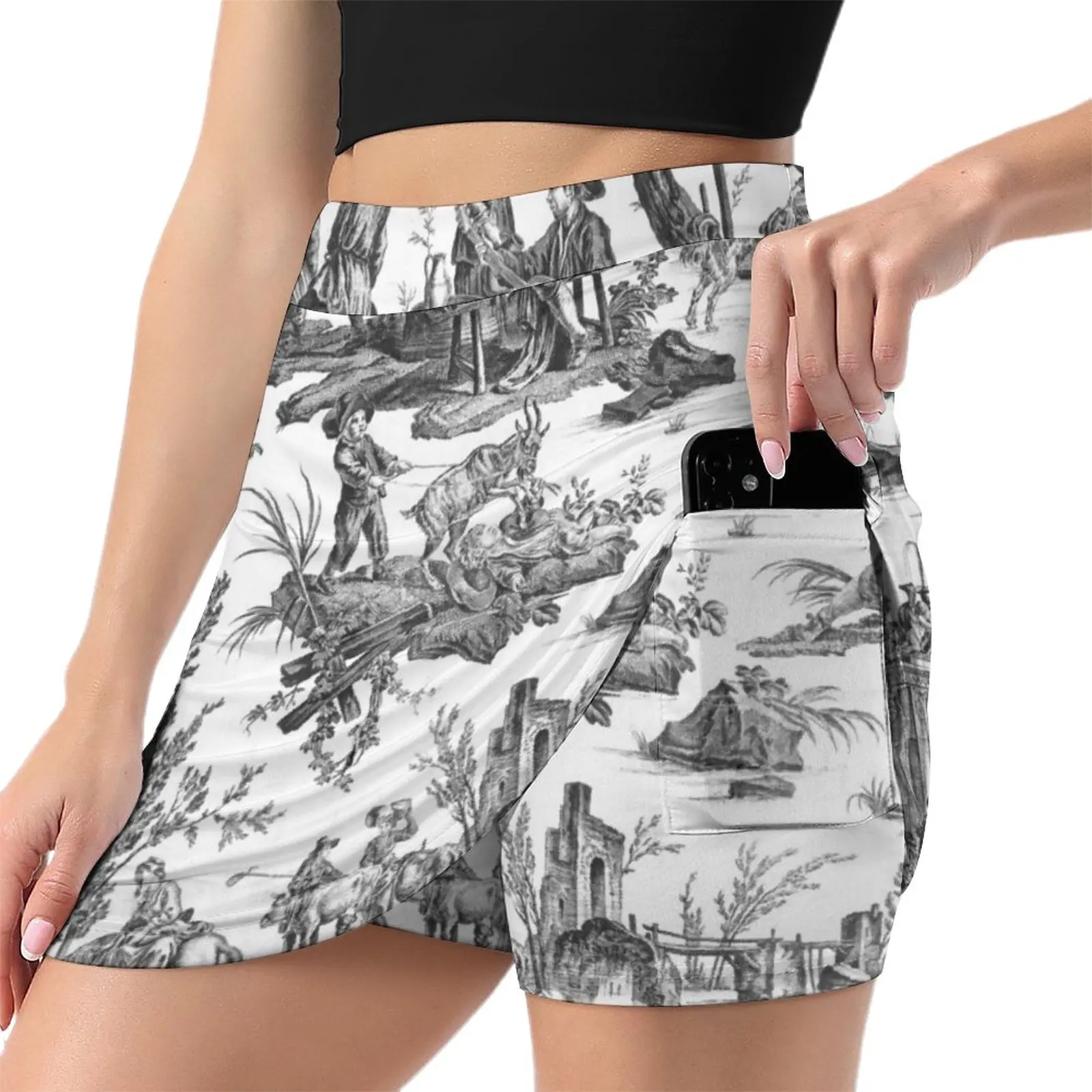 Black and White Toile de Jouy Light proof trouser skirt skirts for women 2023 dresses summer woman 2023 short skirt for women