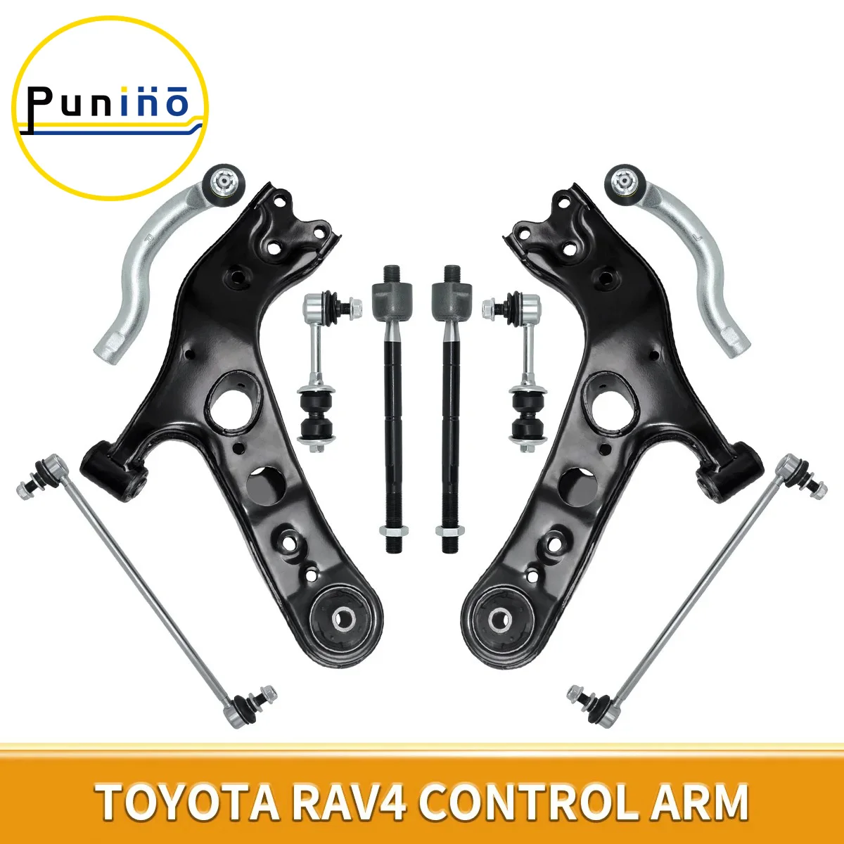 Punino 10pcs Front Lower Control Arm Tie Rod End Link Kit for Toyota RAV4 2006 2007 2008 2009 2010 2011 2012 2013 - 2018