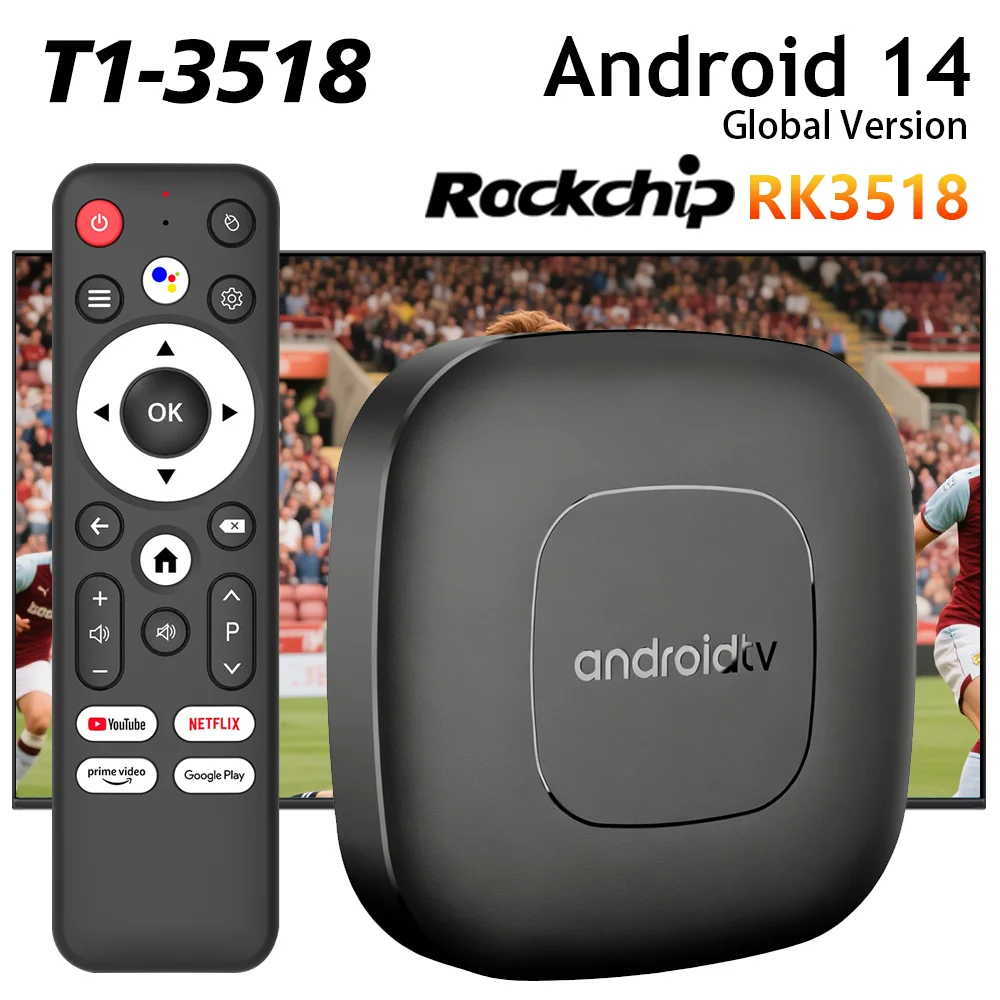 Mortal T1 Smart TV Box Android 14 Rockchip RK3518 2.4G y 5.8G Doble Wifi Wifi6 4K HD Reproductor Multimedia Android TV 2G16G Set Top Box