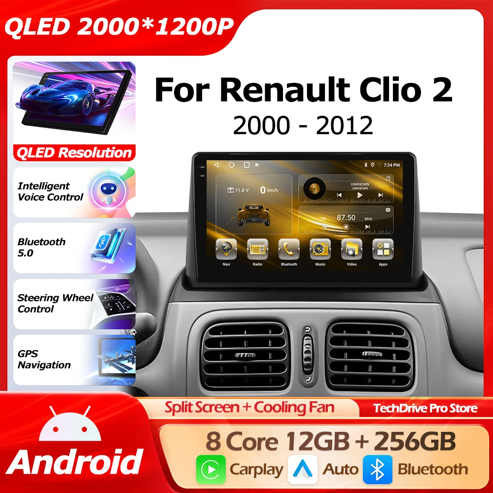 

Мультимедийный проигрыватель Bluetooth QLED 2000*1200P Android 16 для Renault Clio 2 2000-2012 с GPS-навигацией, Carplay, Auto, WIFI, 4G, DSP