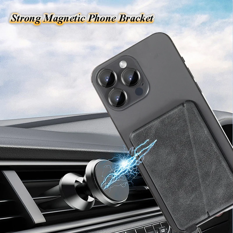 New Leather Card Holder Credit Card Case Strong Magnetic Phone Bracket for iPhone Magnet Stand