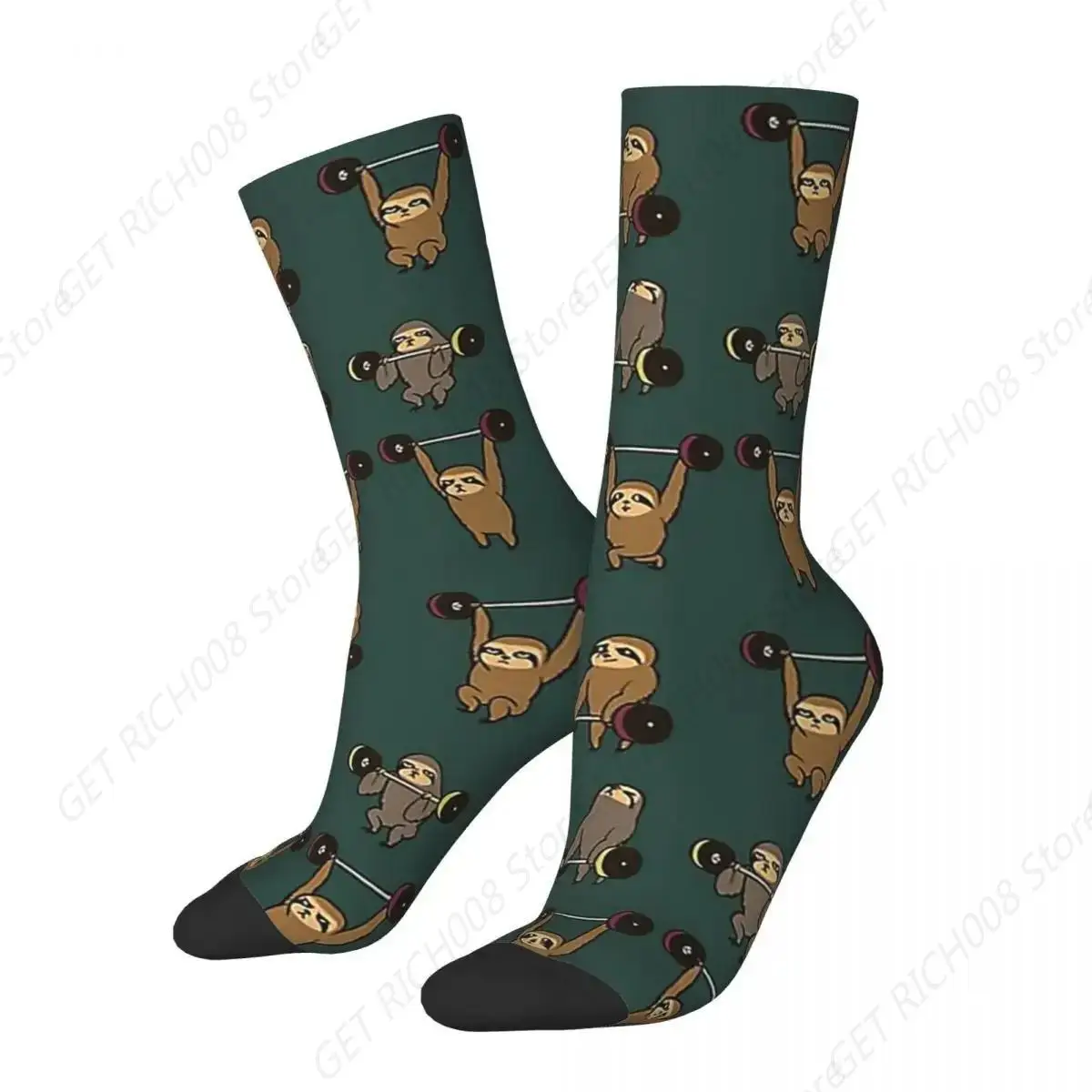 Funny Sloth Weightlifting Socks Harajuku Sweat Absorbing Stockings All Season Long Socks Accessories For Man'S Woman'S Gifts