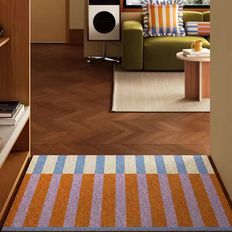 Nordic PVC Colorful Welcome Doormat Cuttable Stripe House Entrance Mat Rug Carpet Anti Dust Floor Tidy Pad Outdoor Home Decor