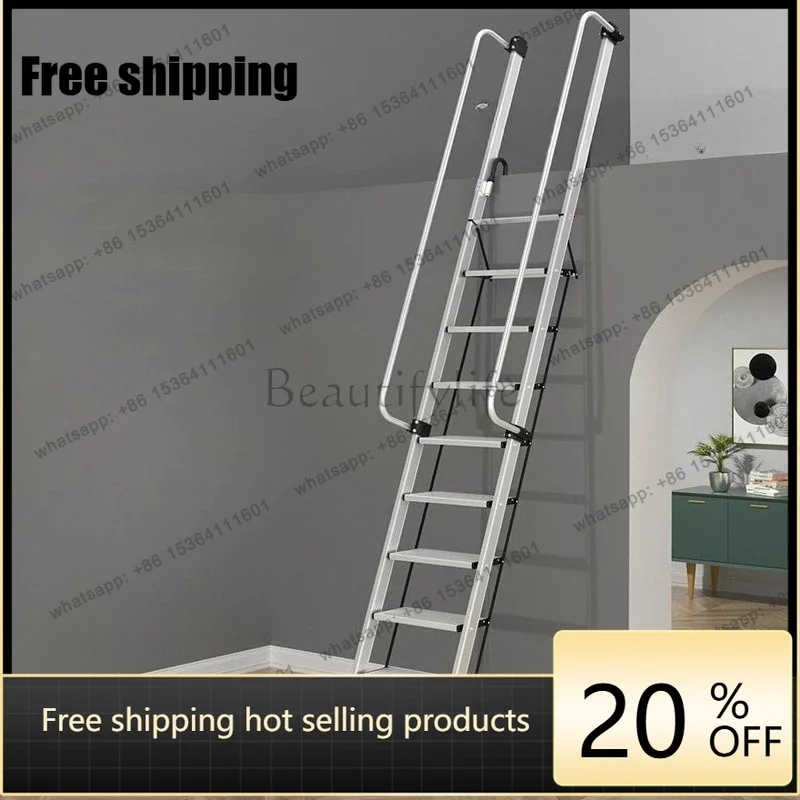 Factory Direct Attic Ladder Household Aluminum Alloy Staircase With Handrails Lifting Ladder Indoor Thickened Aluminum Multifunc