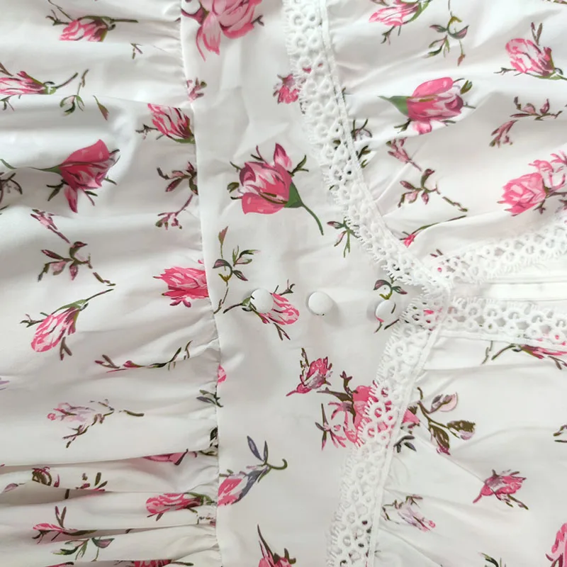 Luxe Nieuwe Elegante Zoete Print V-Hals Kanten Jurk Met Korte Lange Mouwen Bloemenjurk Vrouwen