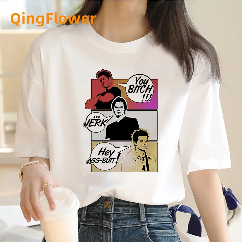 Supernatural t-shirt women white vintage Korea clothes tshirt aesthetic ulzzang