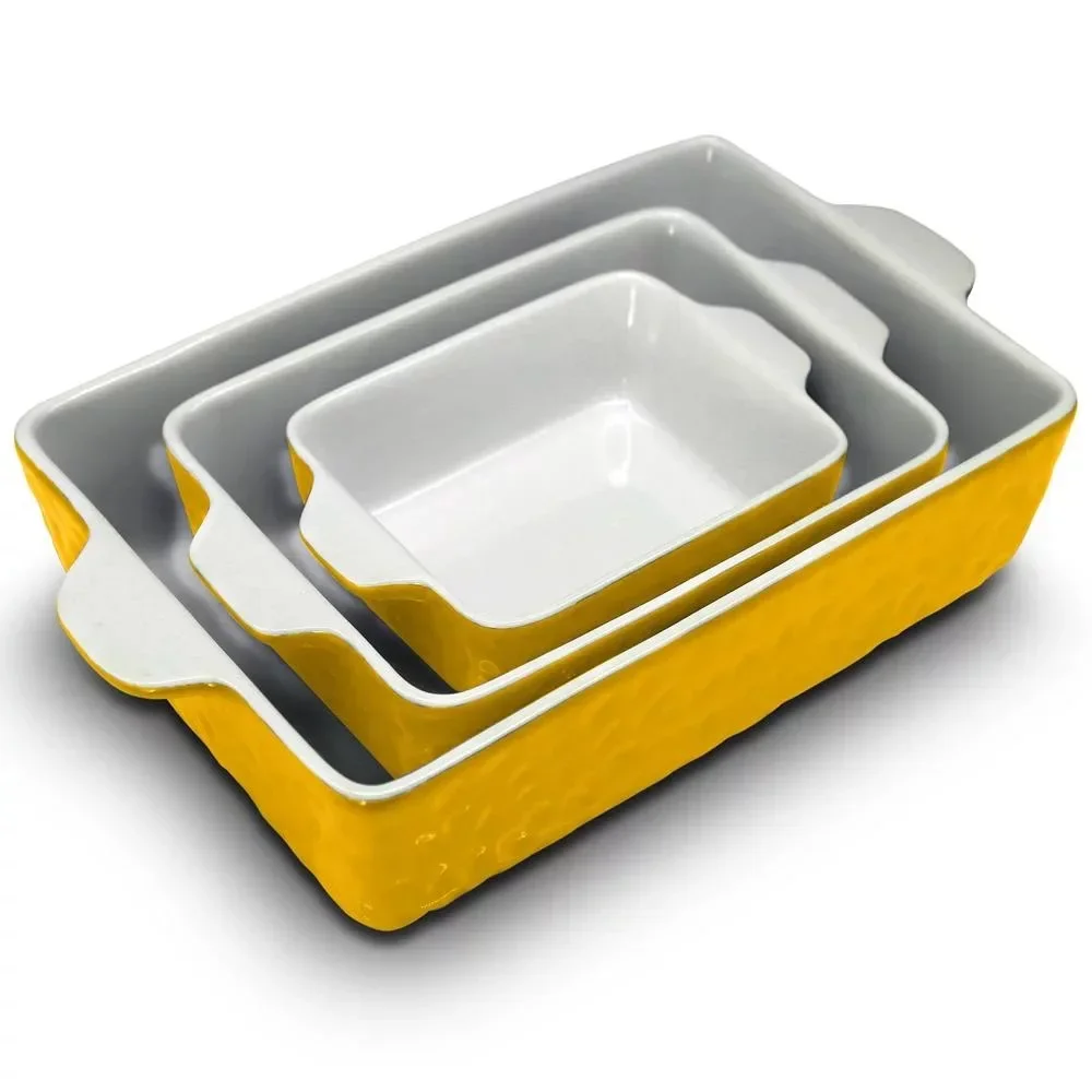 3 Piece Nonstick Ceramic Bakeware Set - PFOA PFOS PTFE Free Baking Tray Set W/ Odor-Free Ceramic Pans Yellow Mold for Baking Bar