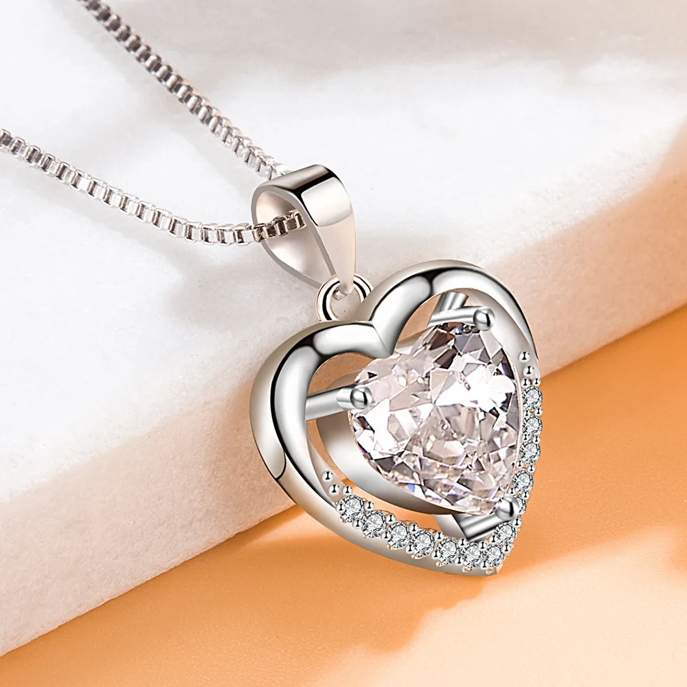 925 sterling silver Heart Pendant Necklace 5A Zircon For Woman Fashion Wedding Engagement Jewelry Gifts
