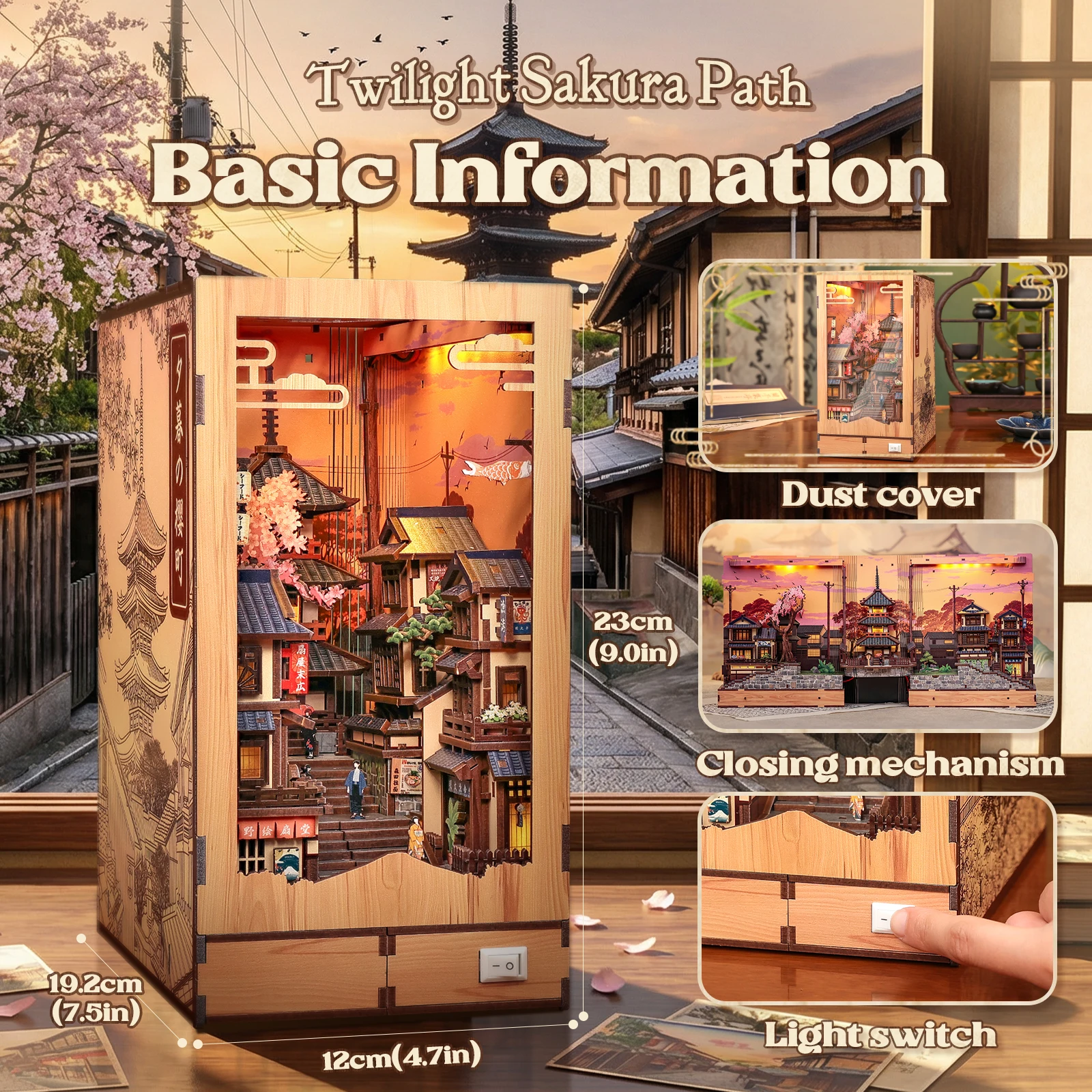

CUTEBEE DIY Book Nook Kit Japanese Sakura 3D Puzzle Dollhouse for Bookshelf Unique Craft Gift for Book Lover Christmas Miniature