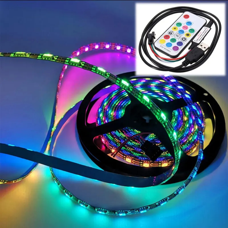 USB LED Strip RGB WS2812 WS2812B Addressable Pixel Tape 17Keys Remote Controller For TV Back Under Cabinet Lamp DC5V 1-5M