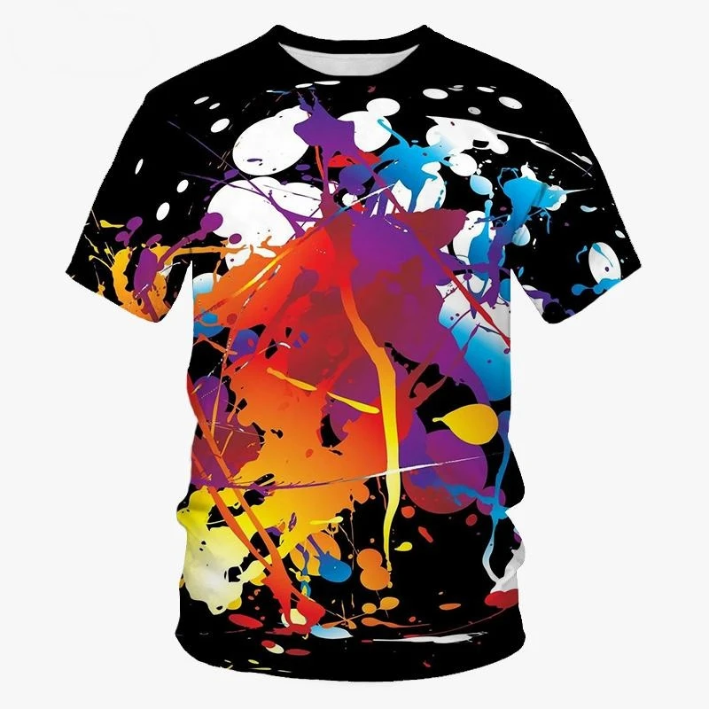 Graffiti Paint 3D Printing T-shirt Summer New Men\'s Women\'s Fashion Splash Ink New Short-sleeved Top Cool T-shirt