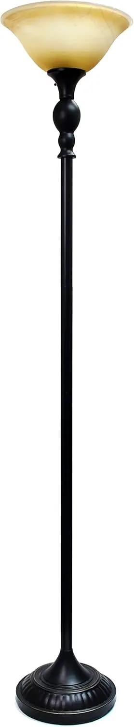 Lf2001-Rbz 1 Light Restoration Bronze Torchiere Floor Lamp With Marbelized Amber Glass Shade