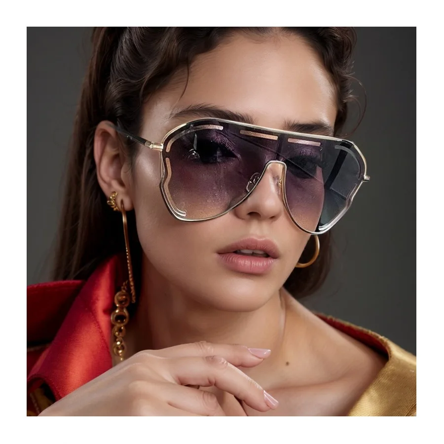 Oversized One-Piece Pilot Sunglasses for Women Big Frame Hollow Sun Glasses Outdoor Fashion Sun Shades Eyewear image 2