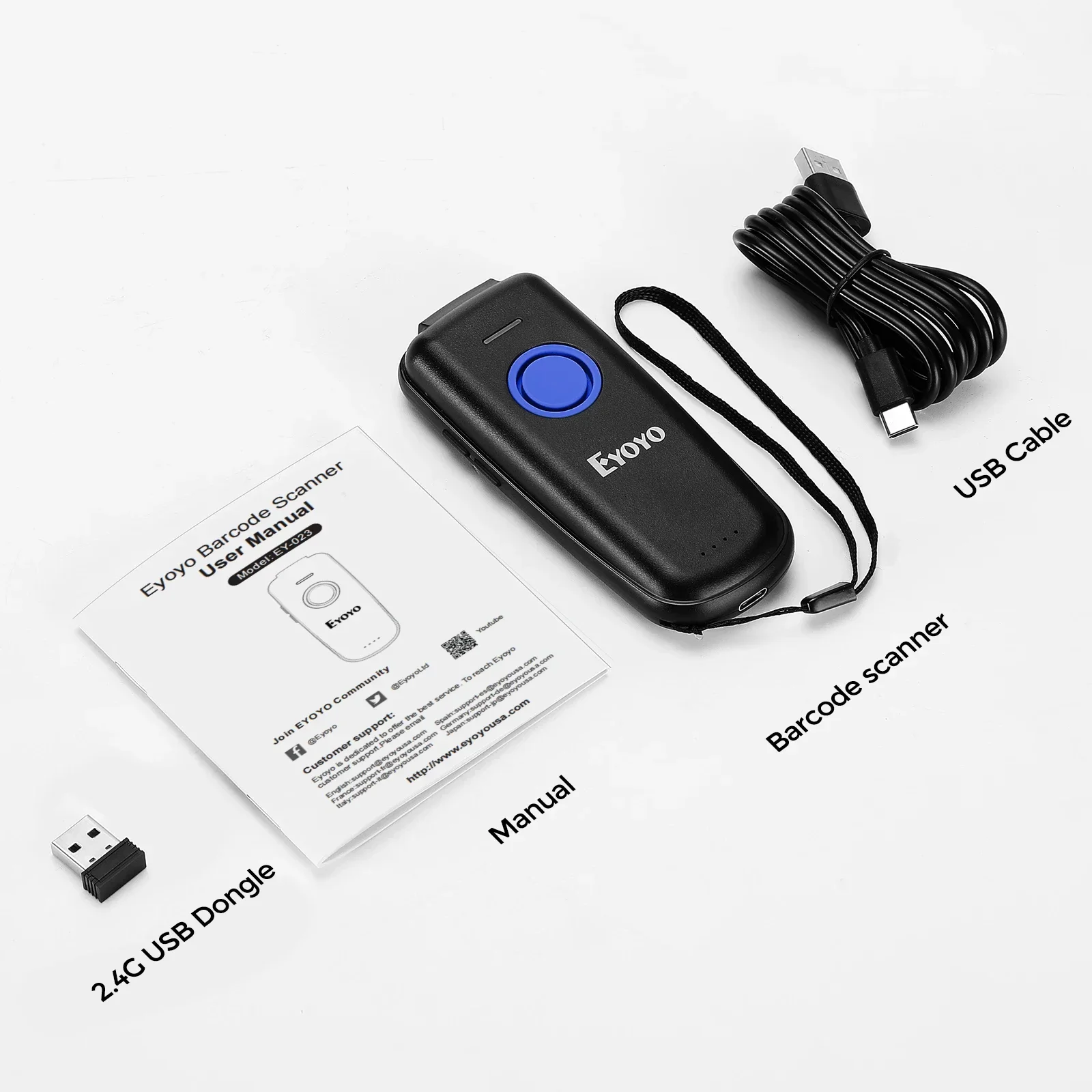 Imagem -06 - Mini Barcode Scanner 1d 2d 2.4g sem Fio Bar Code Scanner Android Ios Windows Bluetooth Ccd Laser Reader Eyoyo-ey023