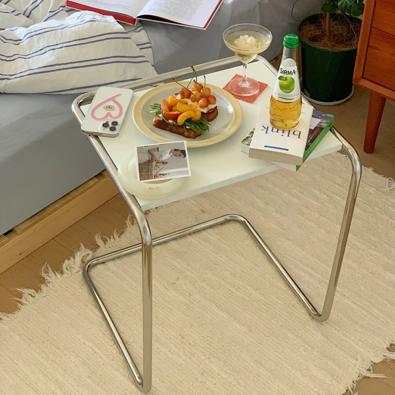 Stainless steel stackable side table, minimalist  , bedside storage cabinet, sofa, H-shaped