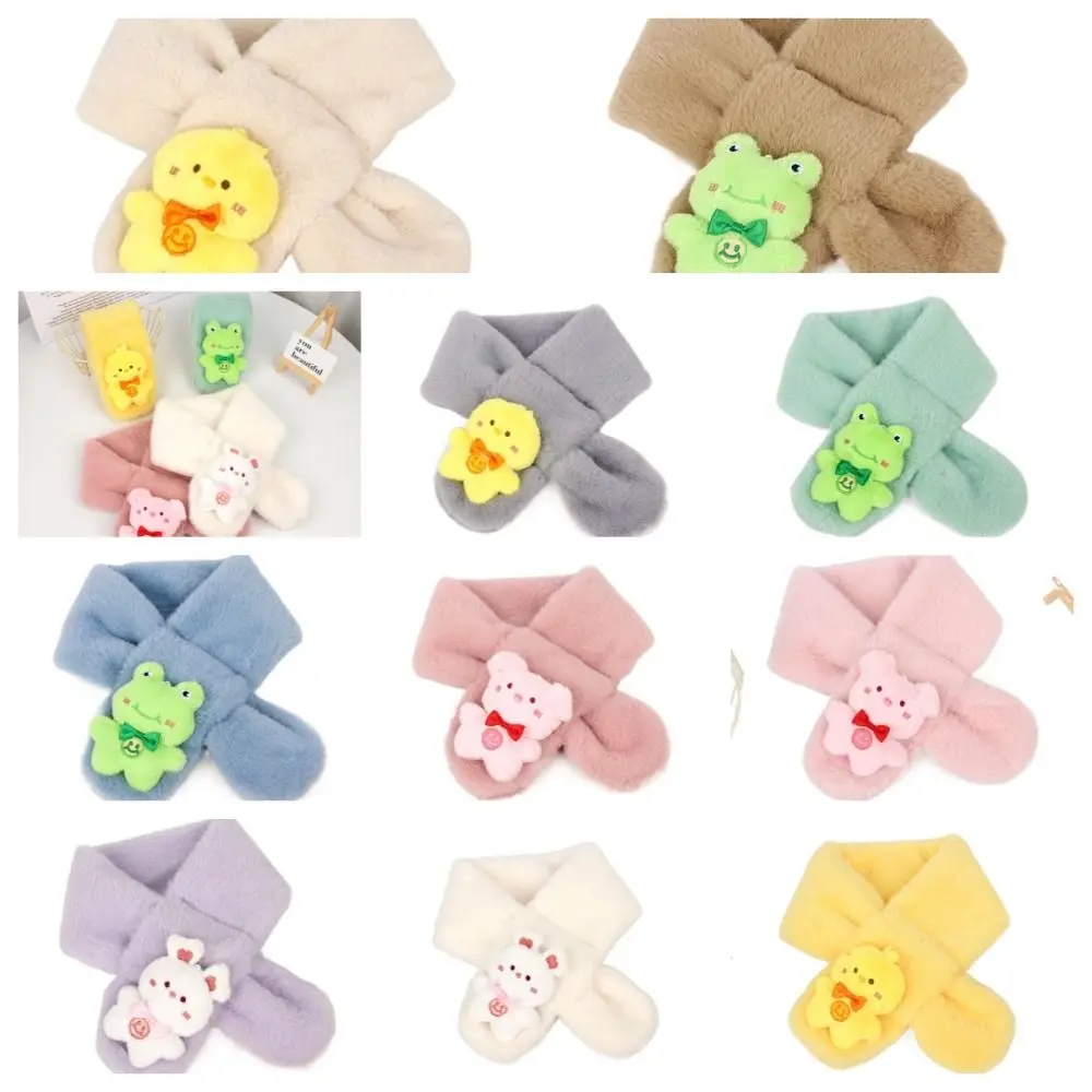 

Kawaii теплый шарф, плюшевый шарф с героями мультфильмов, однотонный детский шарф из искусственного кролика, утепленный меховой плюшевый теплый шарф для шеи с перекрестием