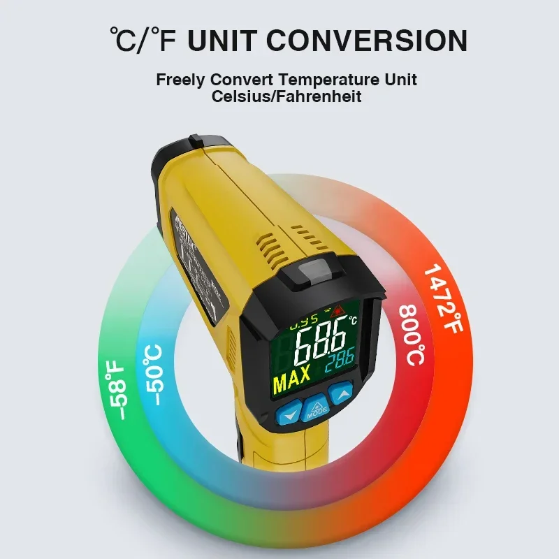 비접촉 디지털 디스플레이 -500~800C 온도 측정 야외 실내 주방 산업용 전문 온도계