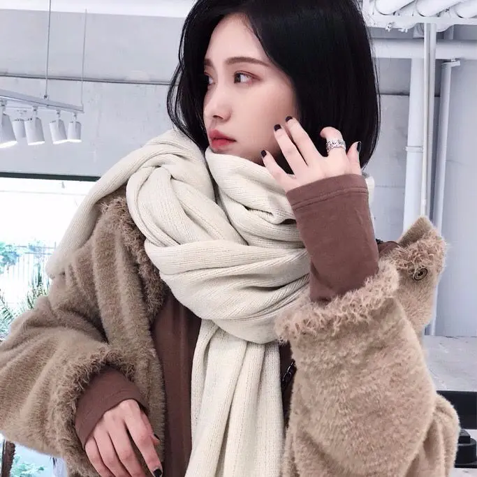 Women\'s Solid Color Wild Thick Warm Scarf Student Couple Scarf Women Winter New Korean Autumn and Winter Scarf Bufandas Femme