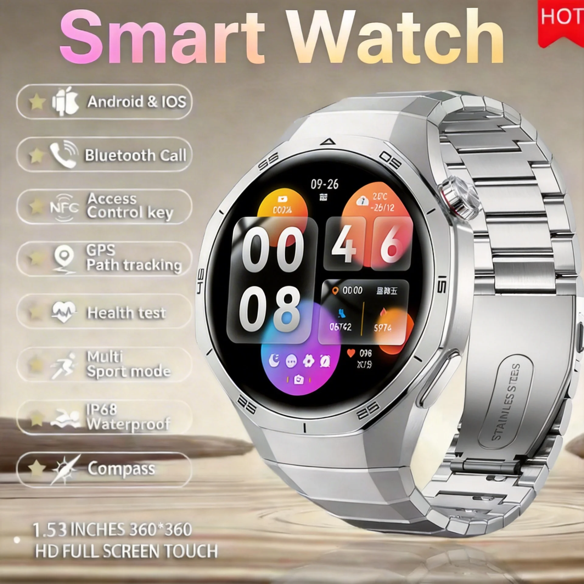 

Новые смарт-часы 2026 года с HD AMOLED-экраном, GPS-трекером, Bluetooth-звонками, мониторингом здоровья, водонепроницаемые, 100+ видов спорта, для мужчин и женщин