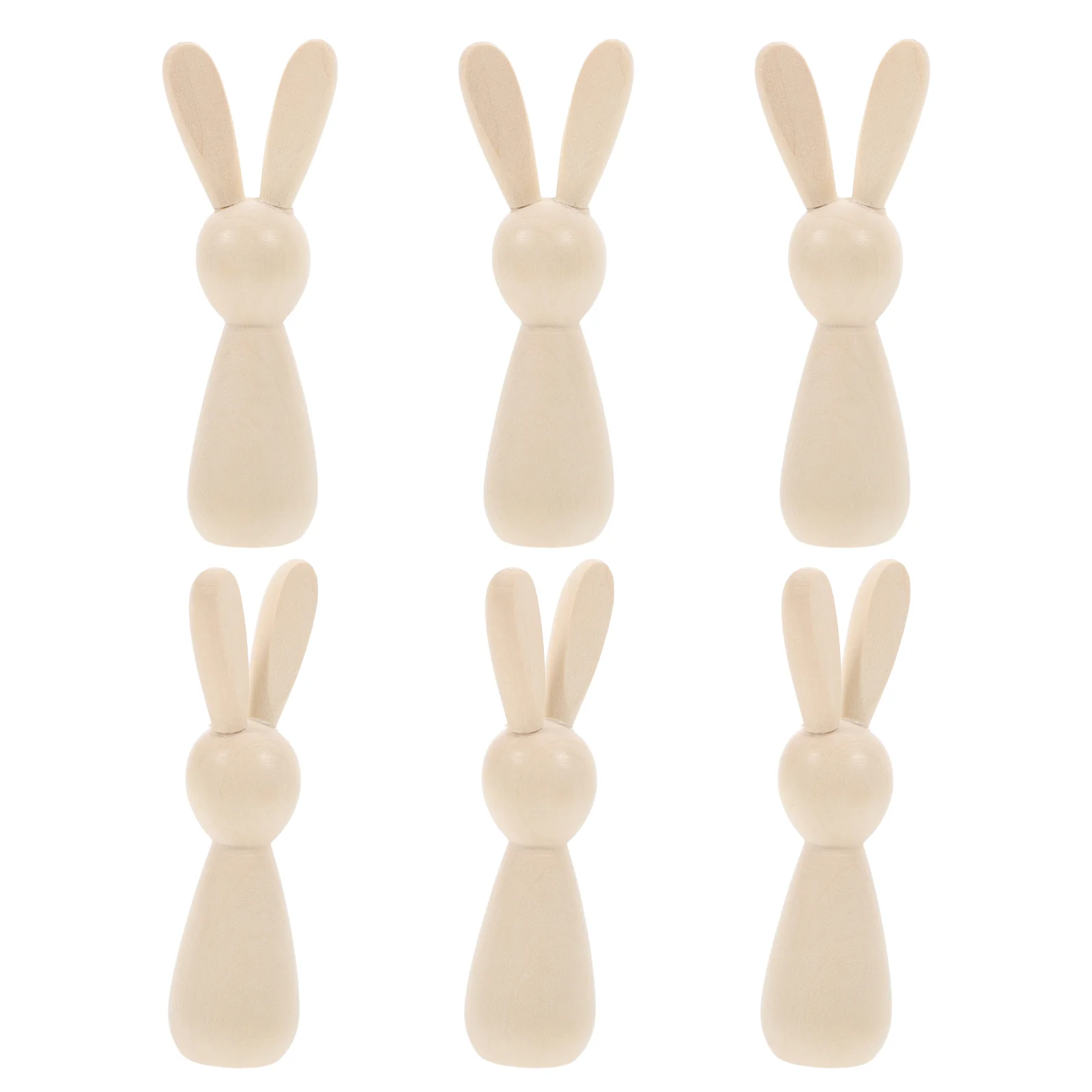 

6 Pcs Log Color Rabbit Toy DIY Graffiti Dolls Unfinished Wood Crafts Blank Wooden Baby Toys Peg Puppets Child