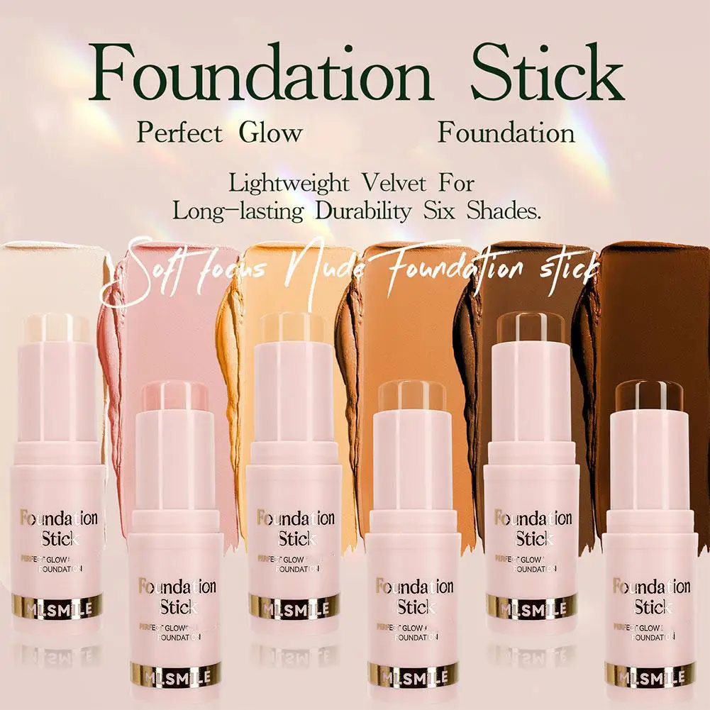 Poeder Foundation Stick Waterdicht, Anti-Zweet, Verhelderende Gladmakende Concealer Stick Met Lichte Matte Vloeibare Foundation Stick