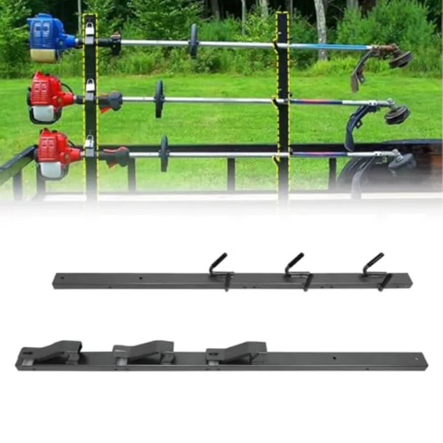 

3Position Weed Eater Rack Mount for Landscape Trucks Trailers: HeavyDuty Steel Lockable Holder with Enclosed Trimmer Storage Tr