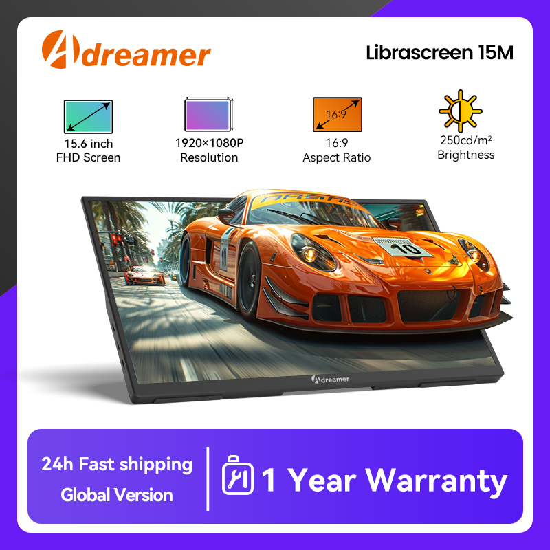  Adreamer LibraScreen 15M 15.6-Inch Portable Monitor 19201080 60Hz Gaming Display for Laptop/ Switch/ PS5/ Xbox Extension 