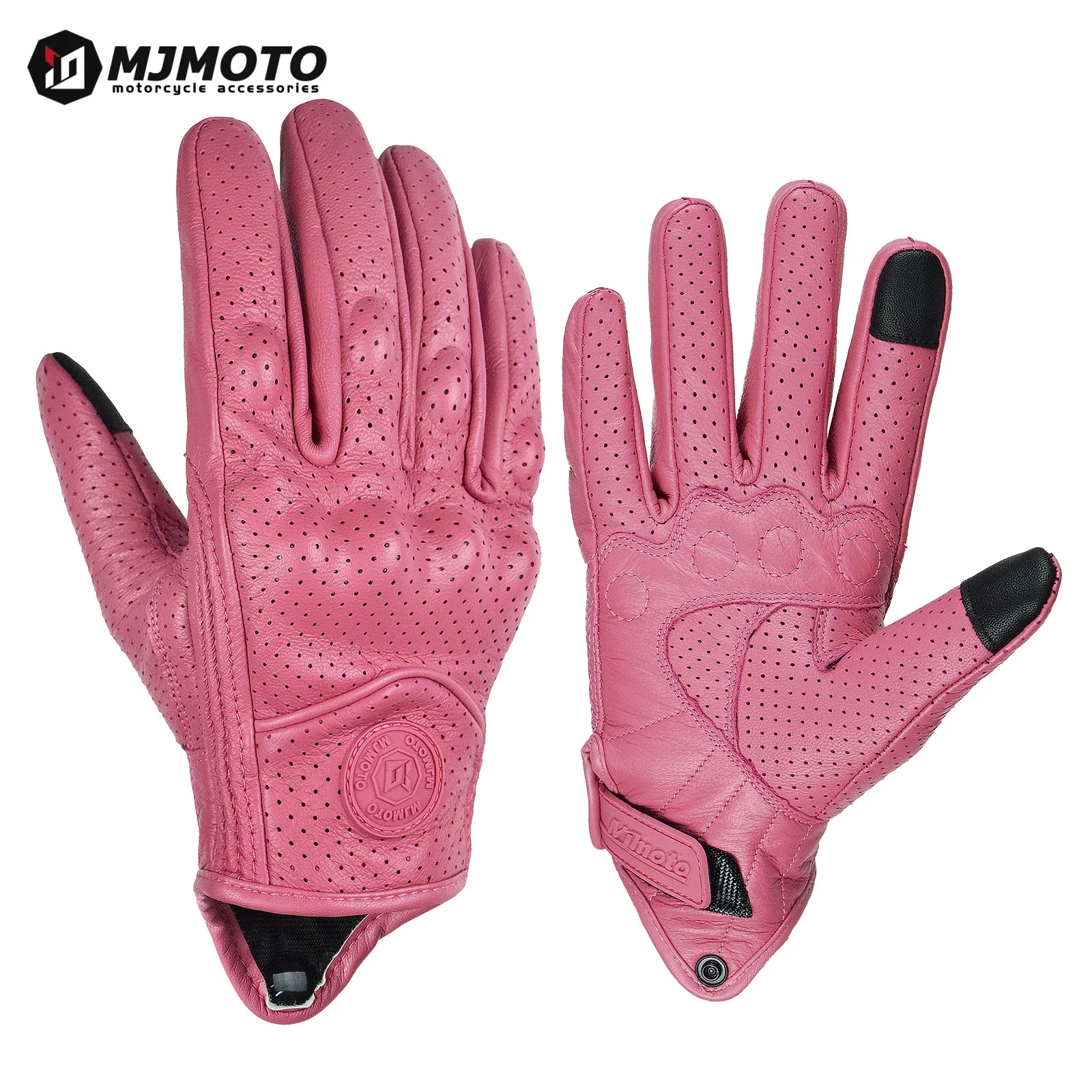 

Pink Retro Goat Leather Motorcycle Gloves Women Summer Breathable Crashproof Anti-fall Perforation Motorbike Glove for Lady Girl