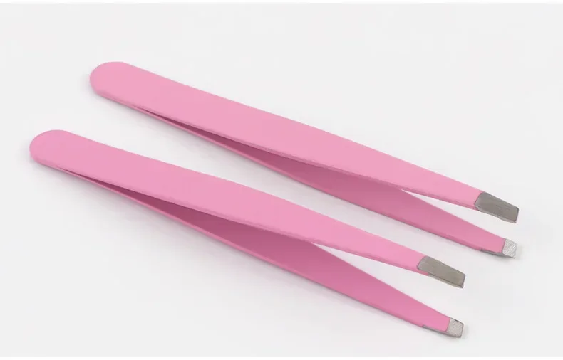 ステンレス鋼眉毛ピンセット、斜めプラー、脱毛メイクアップツール、ブラック/ピンク、1個