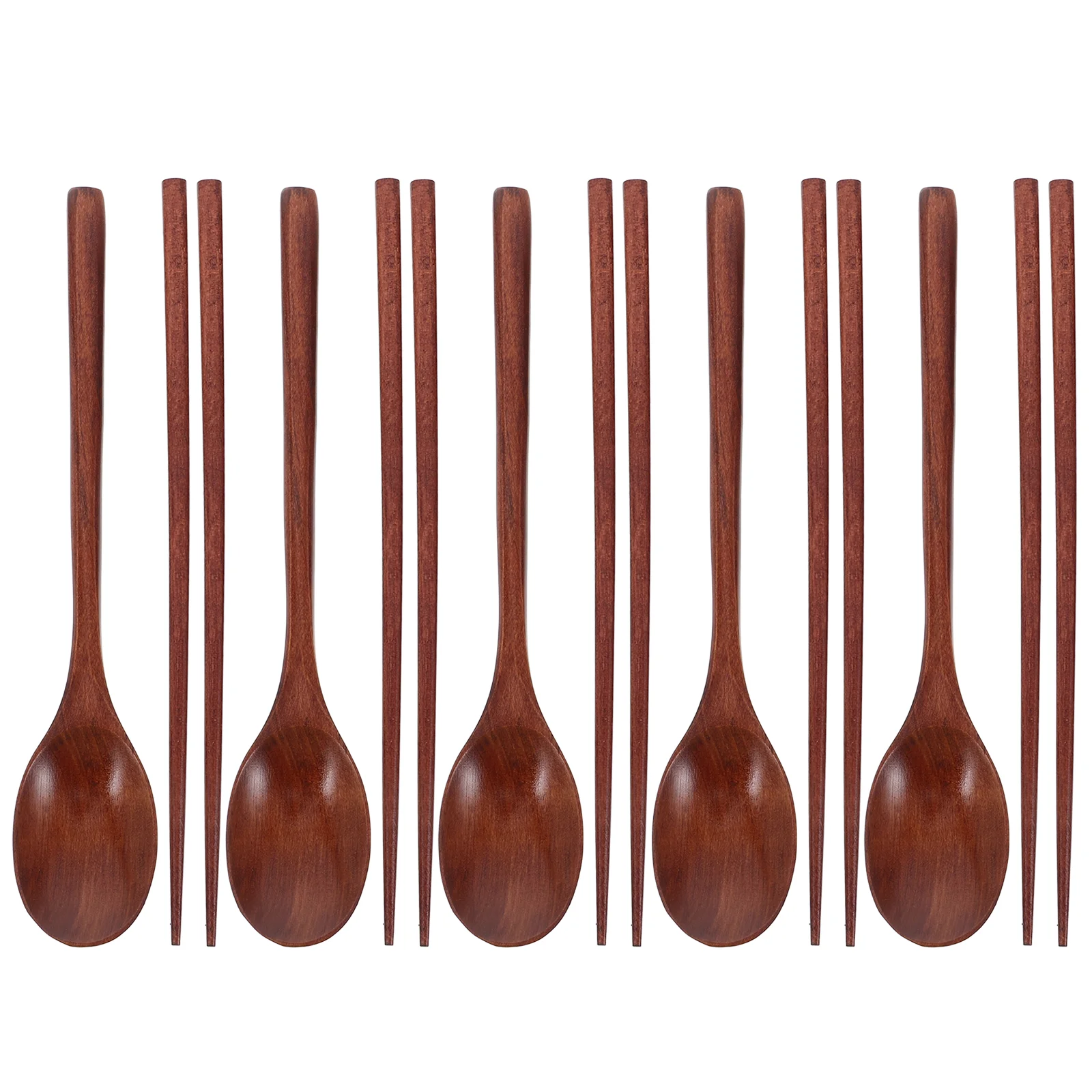 5 Sets Wooden Tableware Spoons for Eating Chopsticks Beginners Rest Dessert Dinnerware