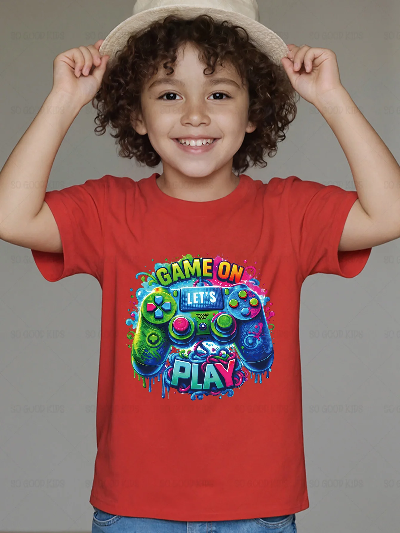 Game On Lets Play Color Splash Game Controller Graphic Kids T Shirt Boys Girls Family Matching Summer Crew Neck Casual Tee