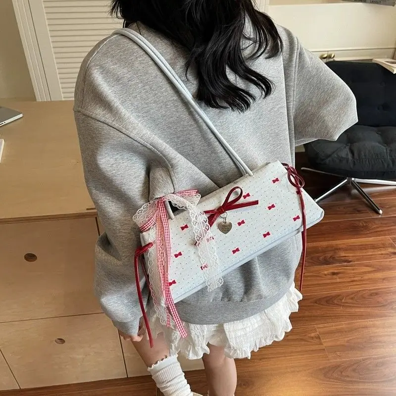 

Fashion Sweet Bow Underarm Bag Luxury Design Y2k Aesthetic Shoulder Bags Office Lady Elegant Fairy Women Handbags