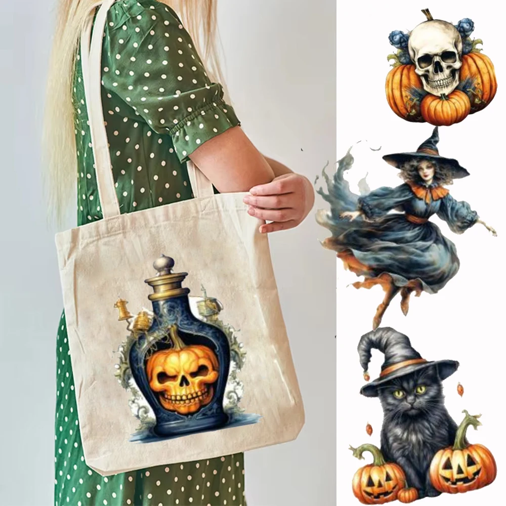 

Shoulder Bag Halloween Cats Canvas Tote Bag Women Funny Horrible Animal Shopping Bag Trick or Treat Female Reusable Handbags