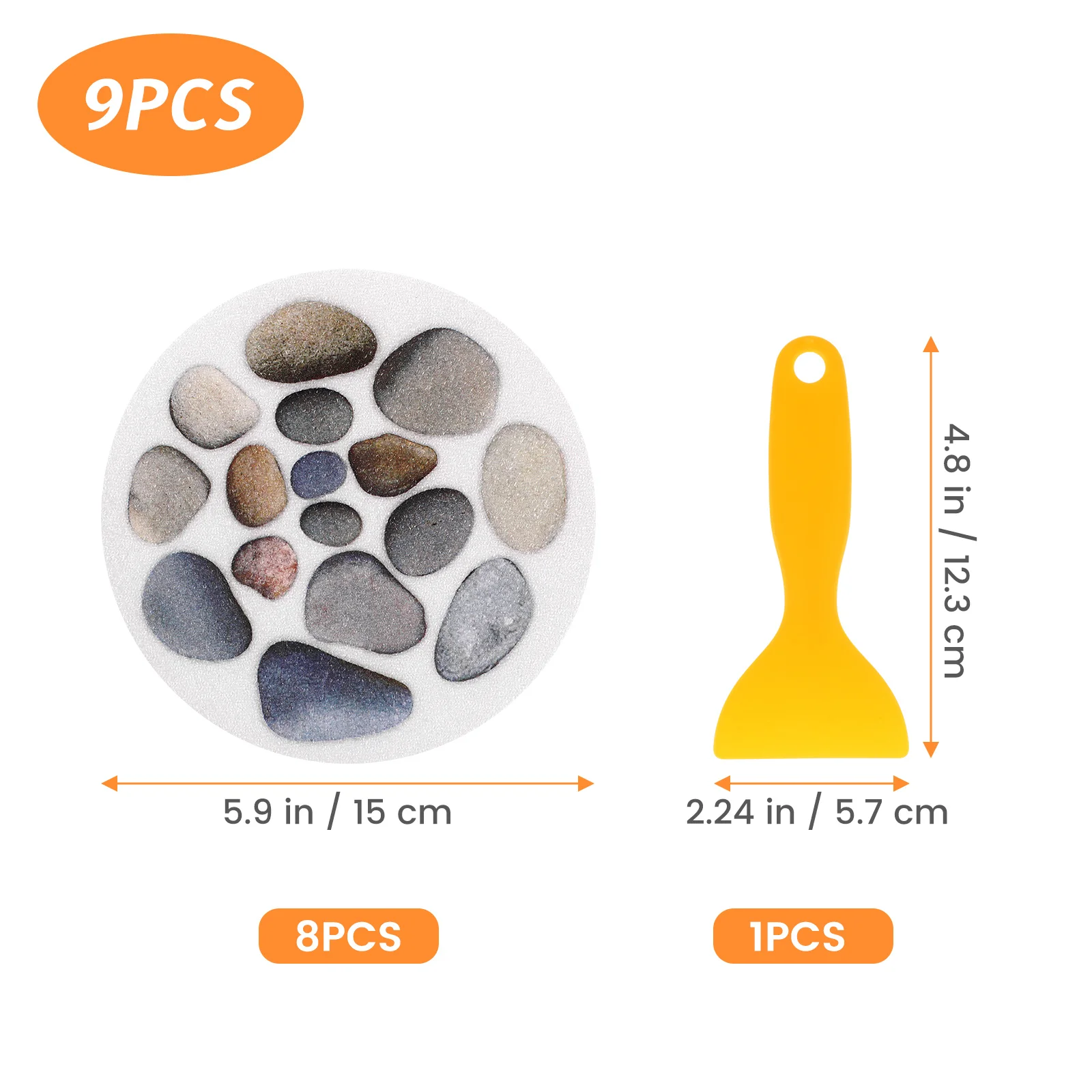 

8Pcs 15cm Stone Pattern Anti-Slip Stickers Bathtub Bathroom Decals Non-Slip Surface Safety Pasters Scraper Bathtub Stickers