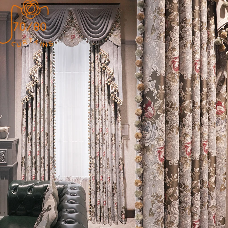 Pink Retro Chenille Jacquard Thickened Curtains for Living Room Bedroom Villa French Window Customized Finished Products Valance