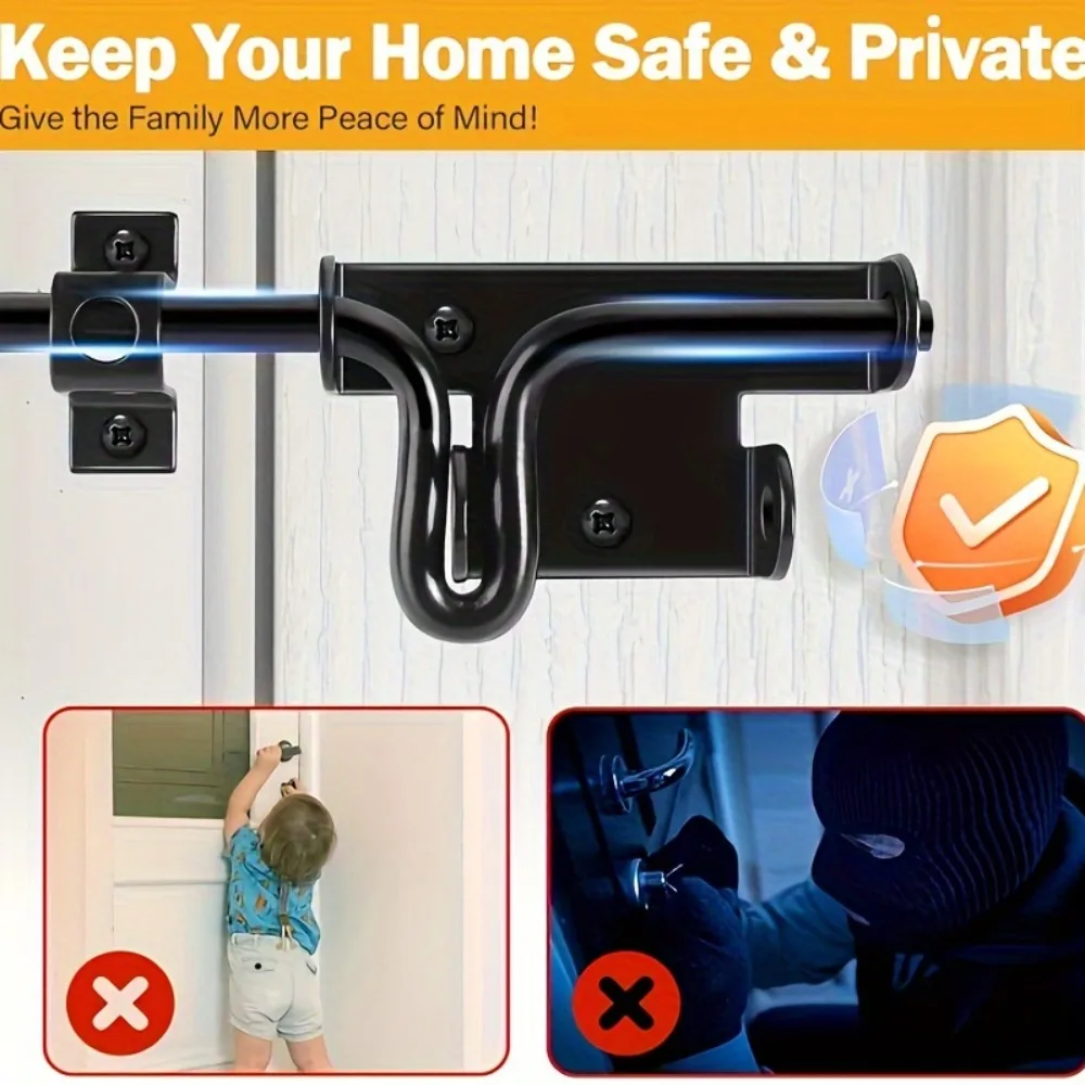 Heavy Duty Gate Latch Sliding Bolt Lock Black Metal Door Latch for Garden Fence Yard Shed Barn Outdoor Indoor Shed Patio Outdoor