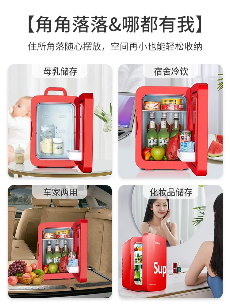 220V AC / 12V DC Car Refrigerator Refrigeration Mini Dormitory Household Refrigerated Breast Milk Mini Fridge for Room